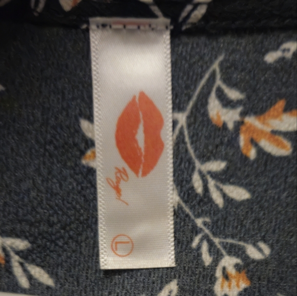 Boho Floral Dark Green/Gray Ruffle Hem Midi Wrap Dress, A Line Style Size Large - Picture 3 of 5